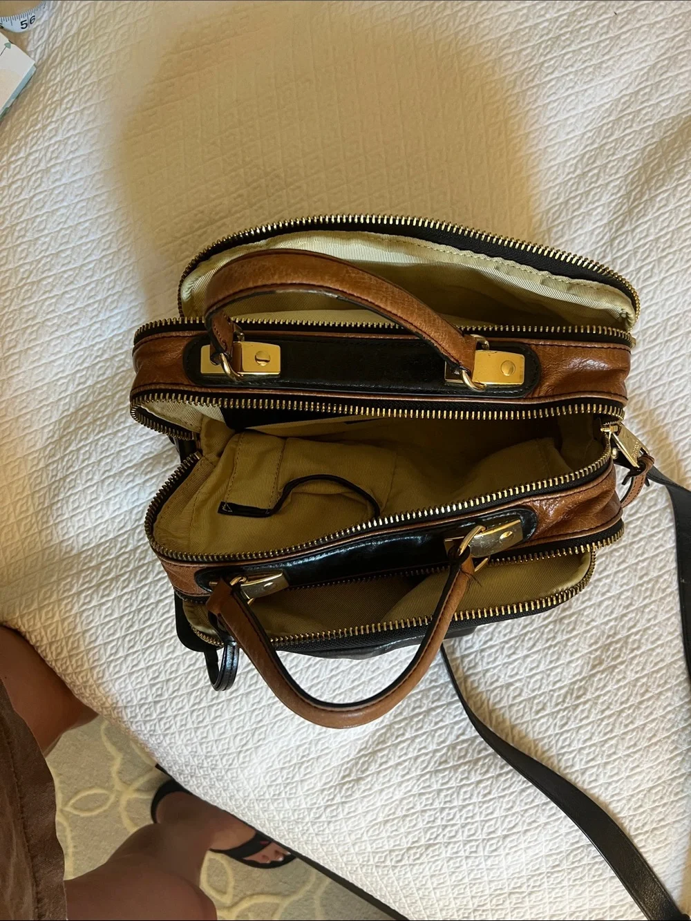 Badgley Mischka Black and Brown Two-Tone Leather Laptop Bag